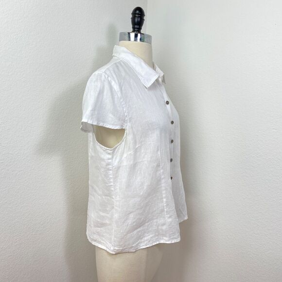 Alexander Bartlett White Linen Blouse XL Short Sleeves Button Front Summer - Picture 9 of 11